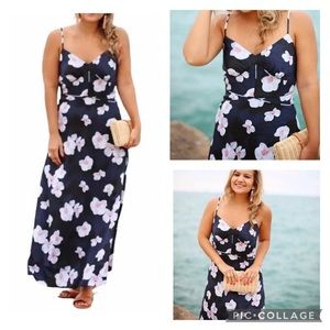 Banana Republic Dress Navy Blue Floral Maxi Dress Size 6 (1214)